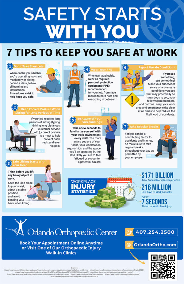 [Infographic] 7 Tips to Keep You Safe at Work | Orlando Orthopaedic Center